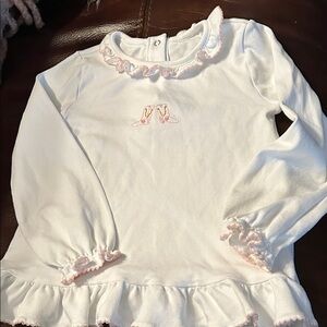 Charming White and Pink Ruffle Long Sleeve Kids Top